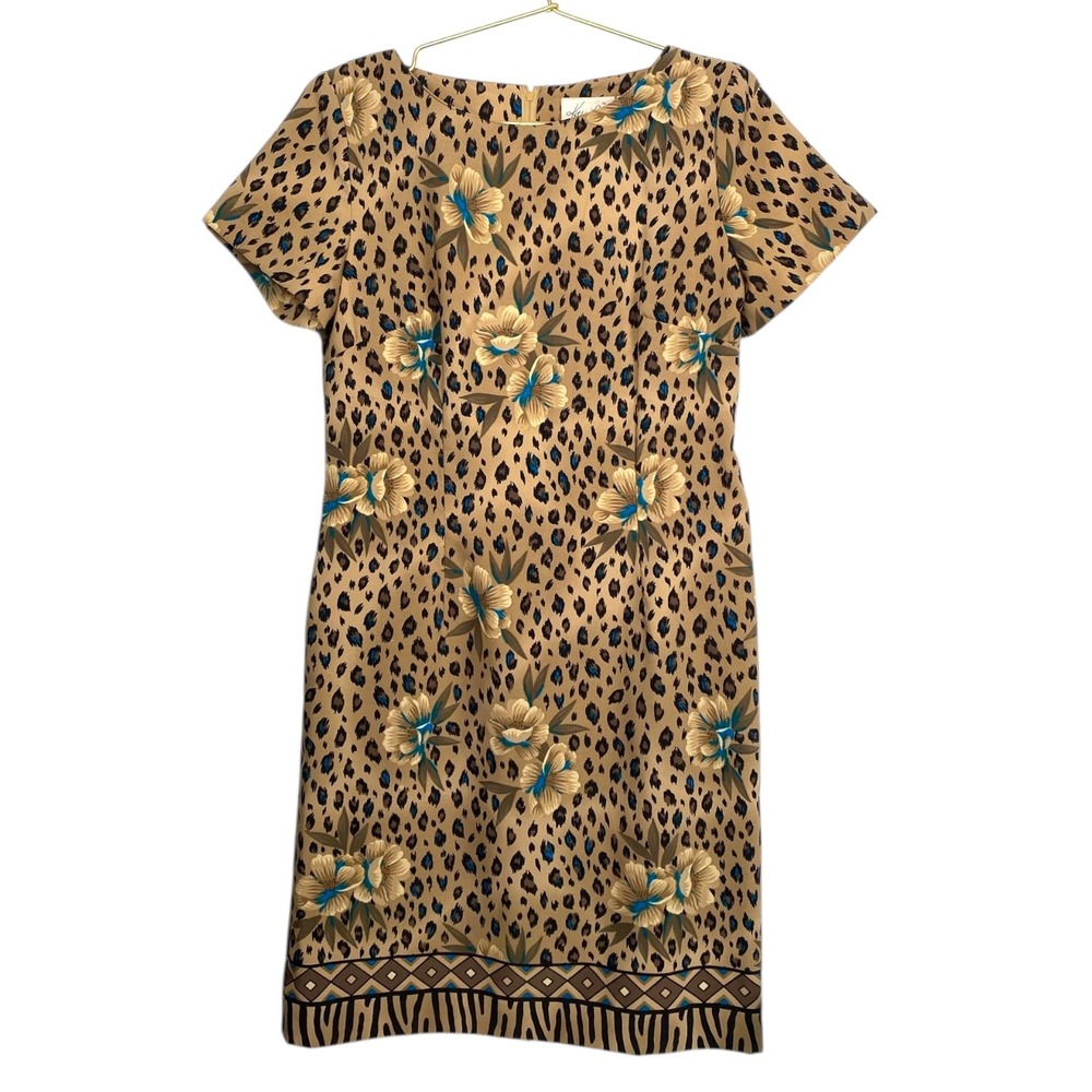 Vintage Kathie Lee Collection Dress 90s Animal Floral Print Shift SZ 6 Boho Y2K